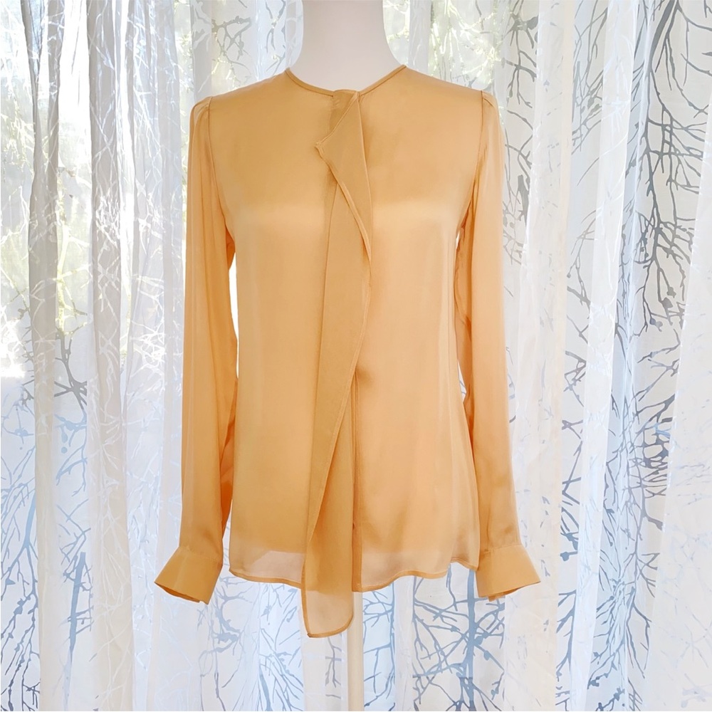STELLA MCCARTNEY BEIGE PINK SILK RUFFLE BUTTON DOWN LONG SLEEVE BLOUSE - Picture 1 of 11